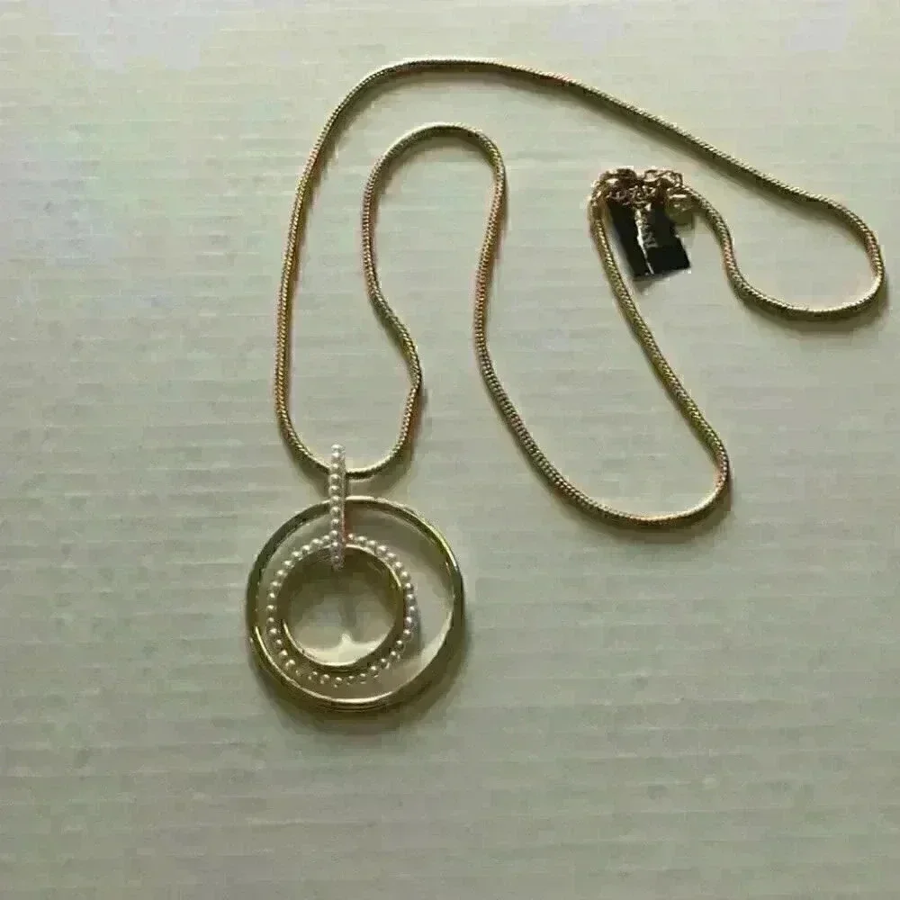 Alfani new Gold Tone Imit Pearl Orbital Necklace
